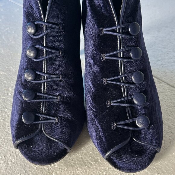 Impo SZ 8.5 Vintage Royal Blue velvet peep toe bootie heel unique romantic event - Picture 6 of 10